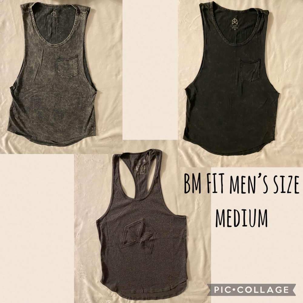 Men's Black and Gray Tank Tops